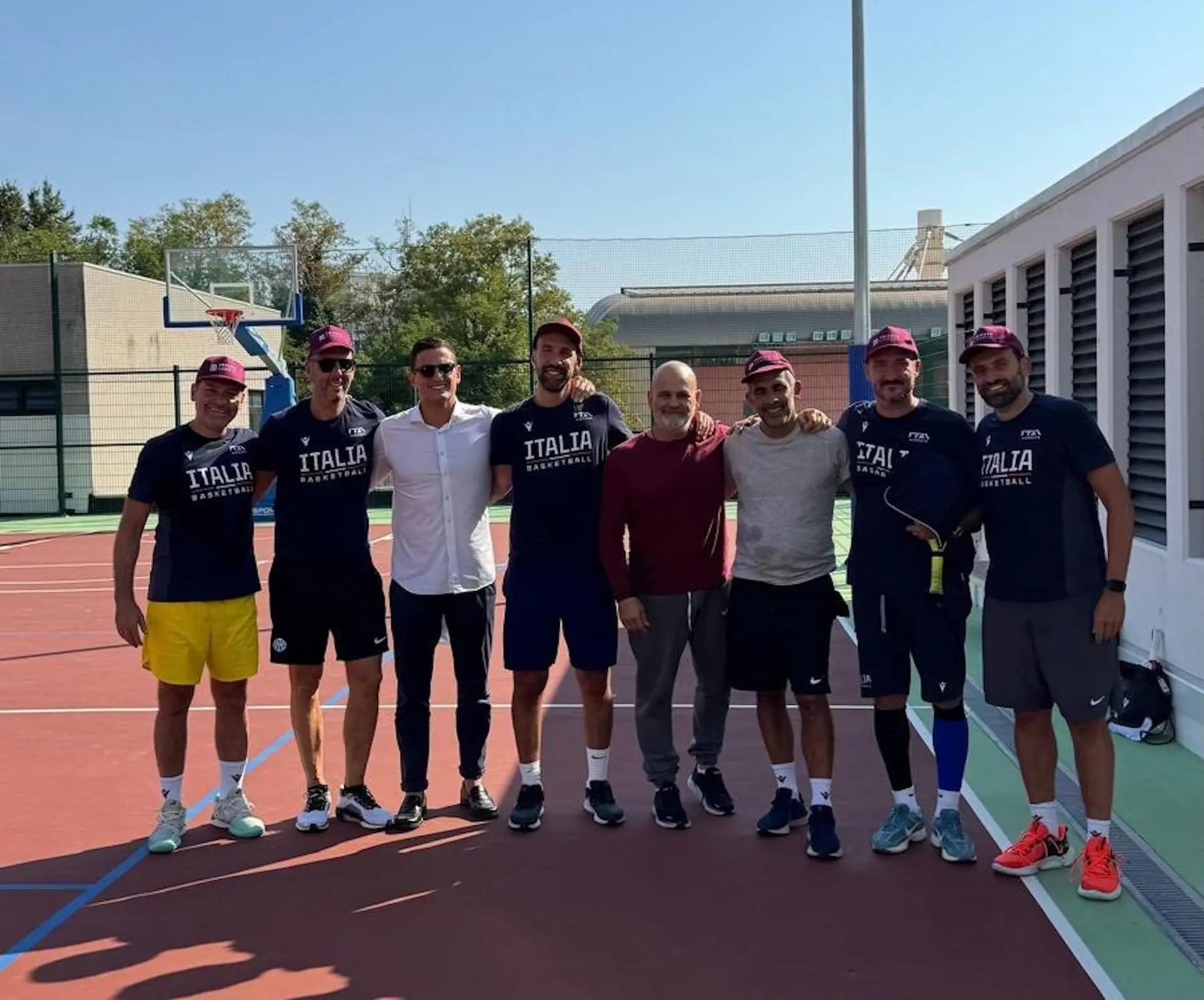 Agosto 2025: Gianmarco Pozzecco, Commissario Tecnico della Nazionale Italiana di pallacanestro, a Trieste Campus insieme al suo staff per una partita di padel